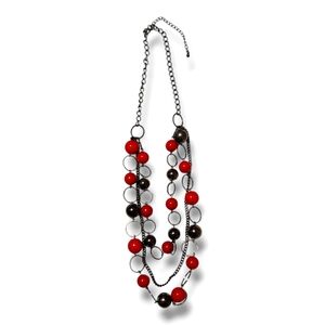 Women's Red & Dark Gray Beaded 22" Layered Necklace